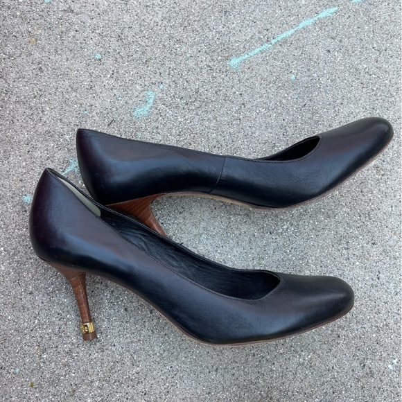 Tory Burch Black Leather and Wood Grain High Heel Shoes  US 9.5 dinner career - Picture 10 of 10
